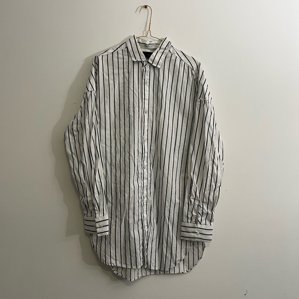 Scotch & Soda Black and White Striped Button-Down Shirt
